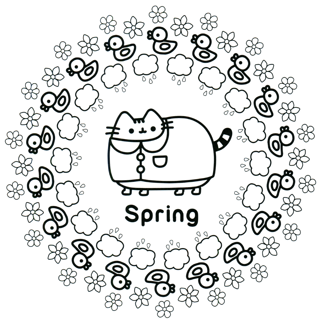 Season Pusheen Spring Coloring Page