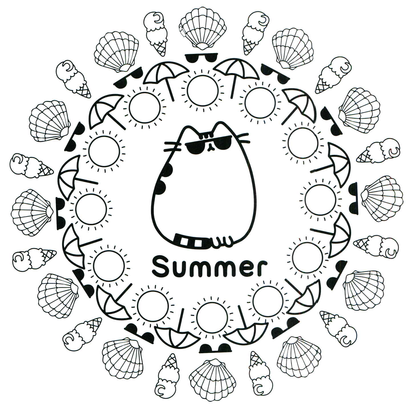 Season Summer Pusheen Coloring Page