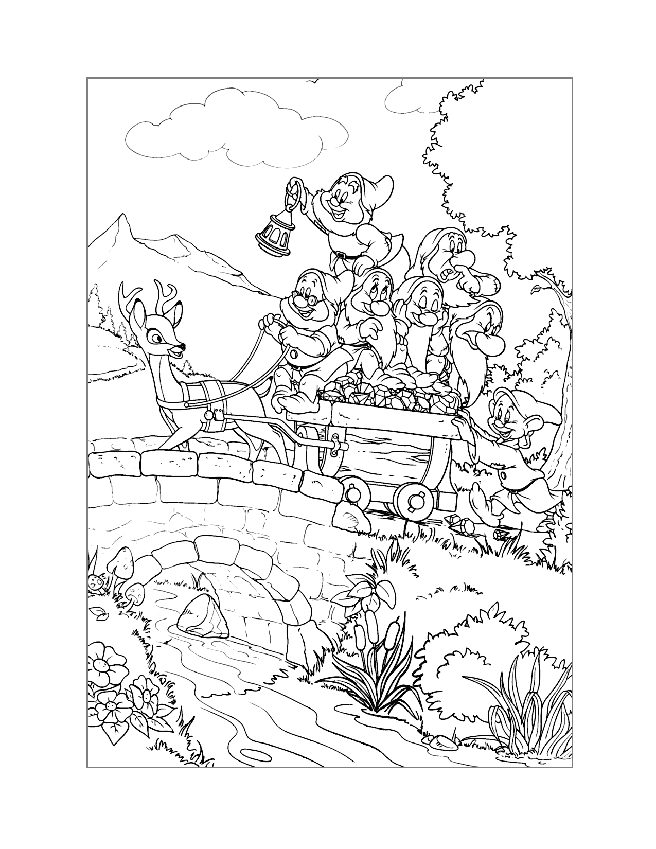 Seven Dwarf Deer Carriage Ride Coloring Page