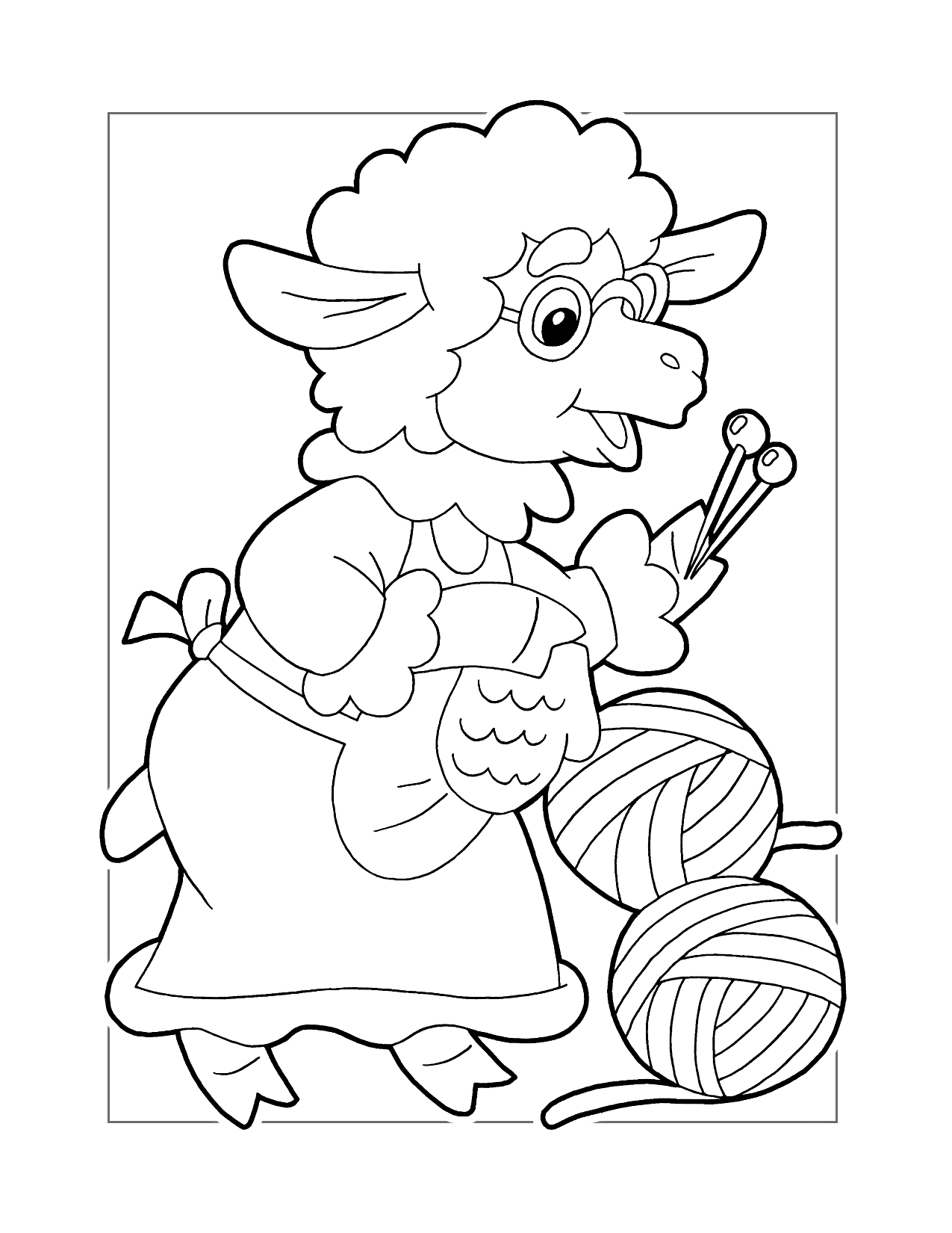 Sheep Knitting Mittens Coloring Page