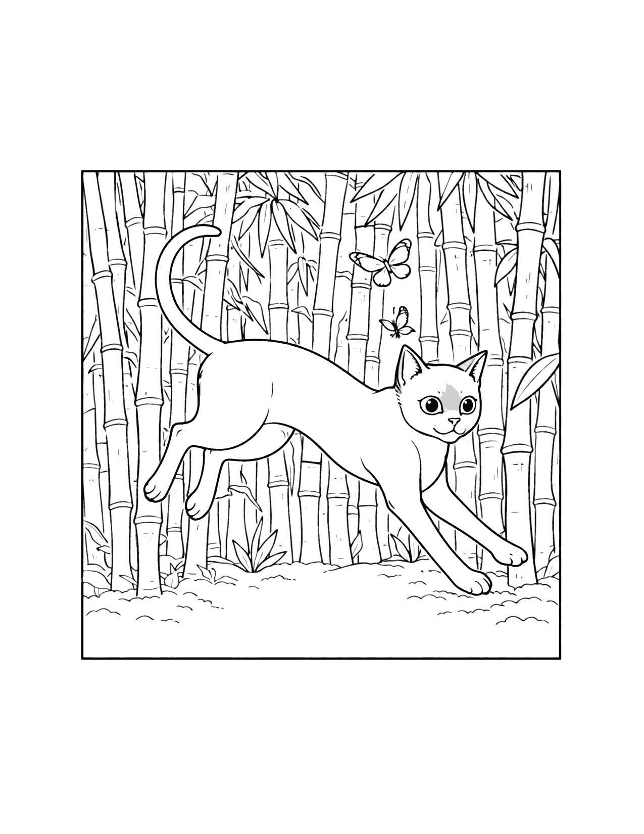 Siamese Cat In A Bamboo Forest Coloring Page