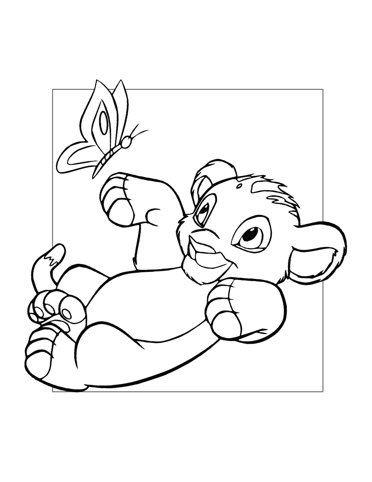 Simba Plays With A Butterfly Coloring Page