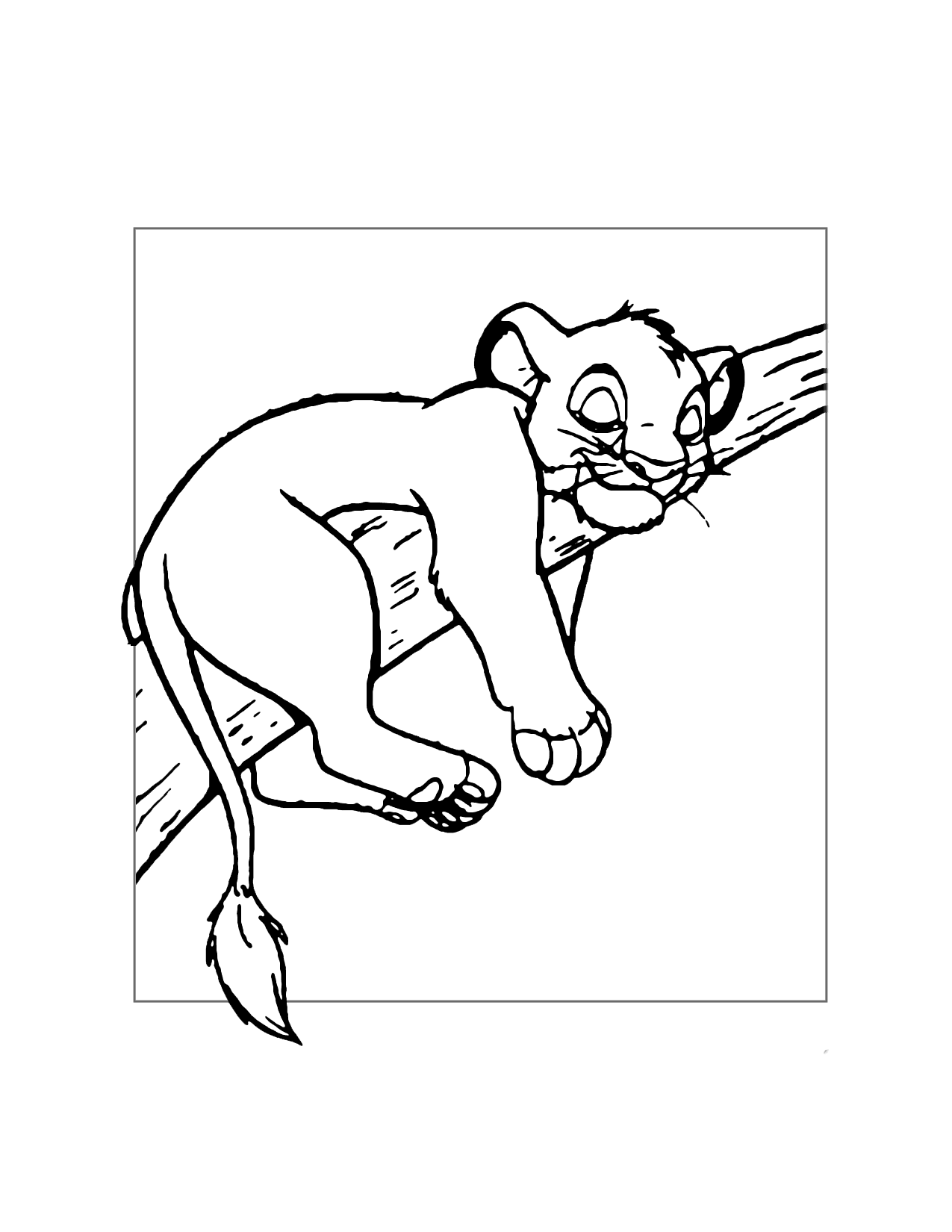 Simba Sleeps In A Tree Coloring Page