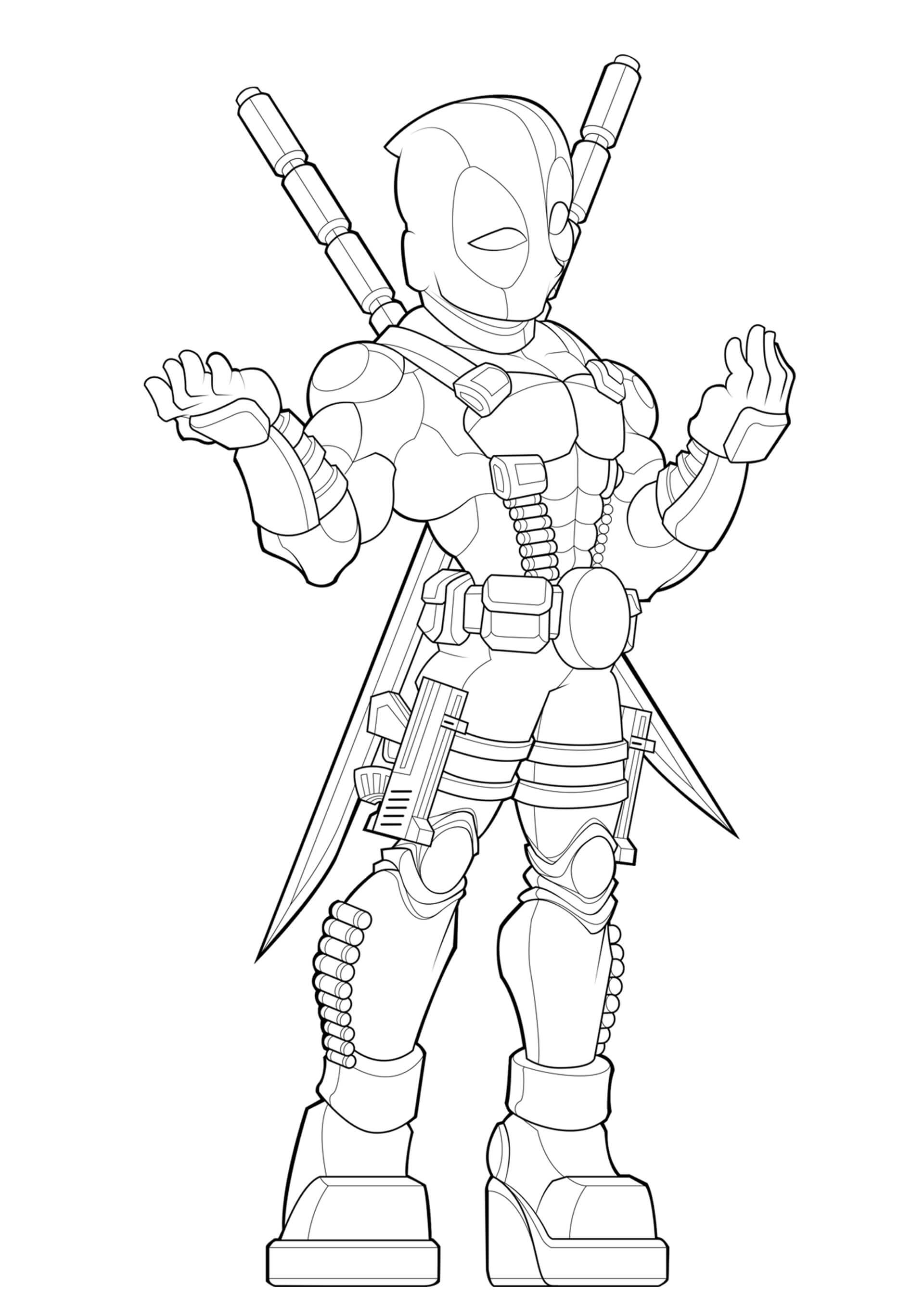 Simple Deadpool Line Art For Coloring