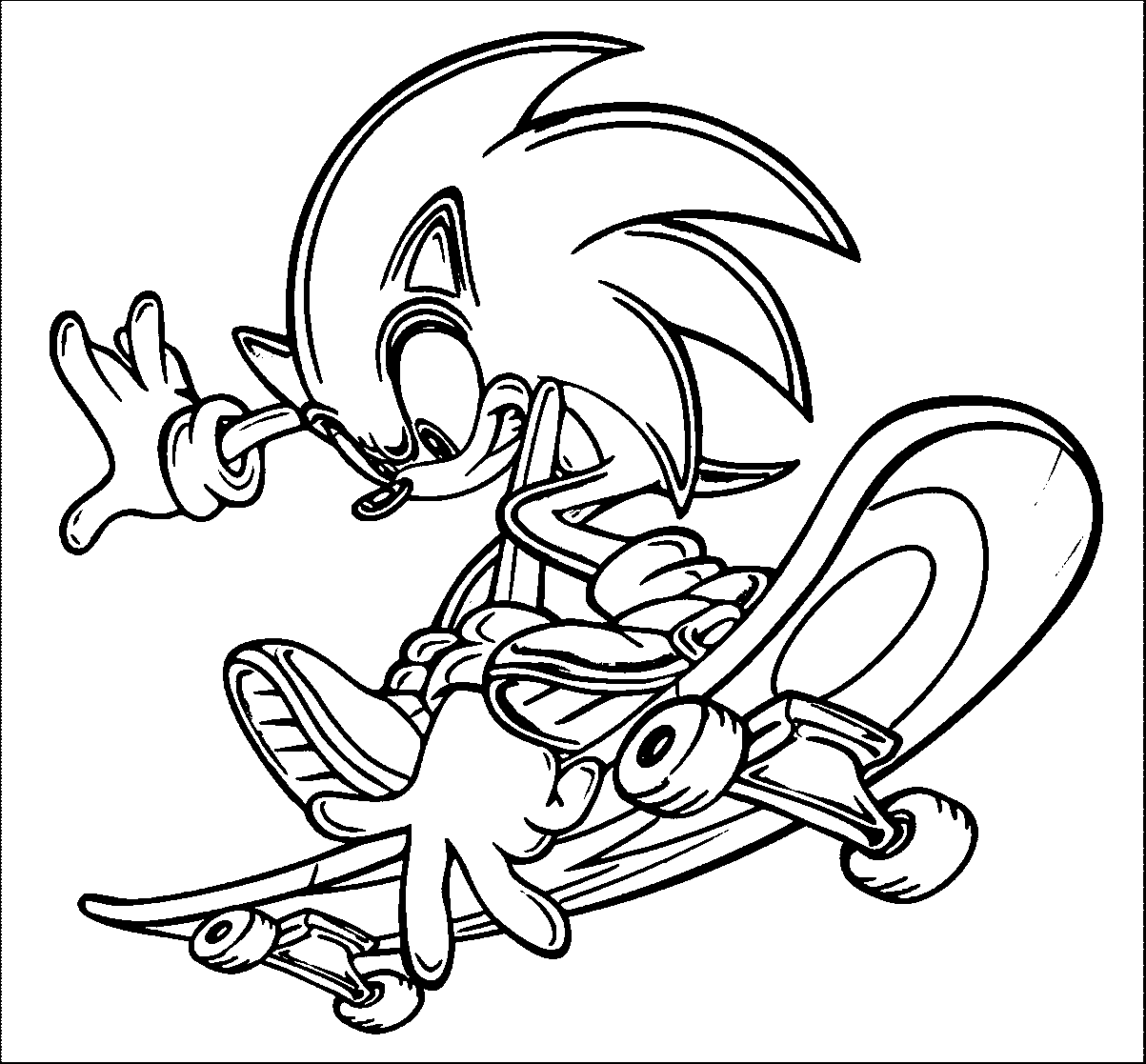 Skateboarding Sonic Coloring Page