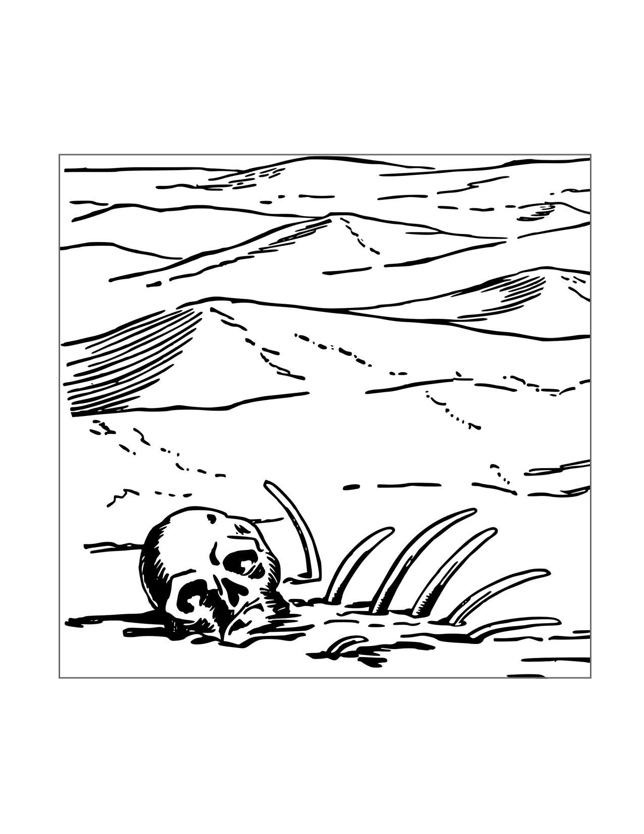 Skeleton Bones In The Sand Coloring Page
