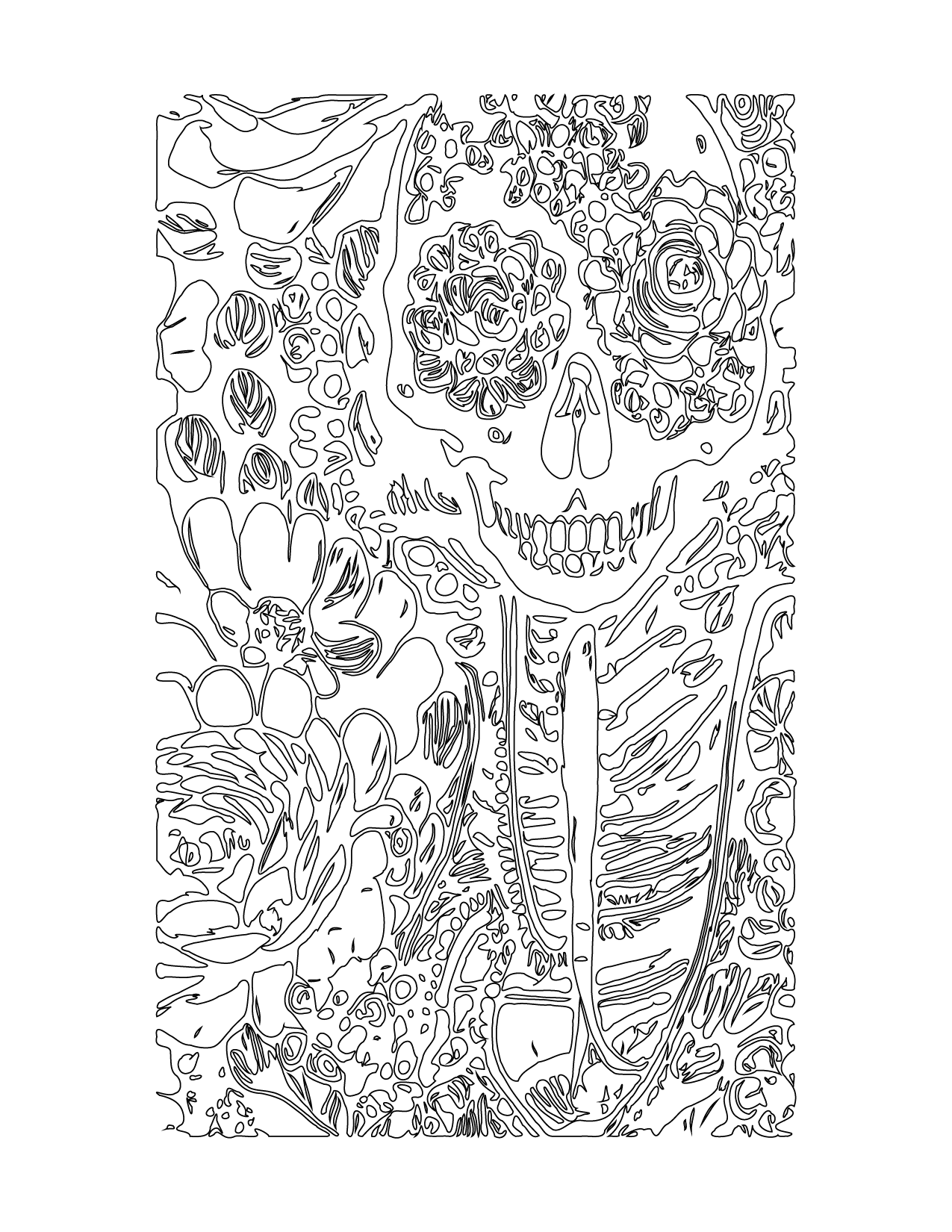 Skeleton With Flowers Coloring Page
