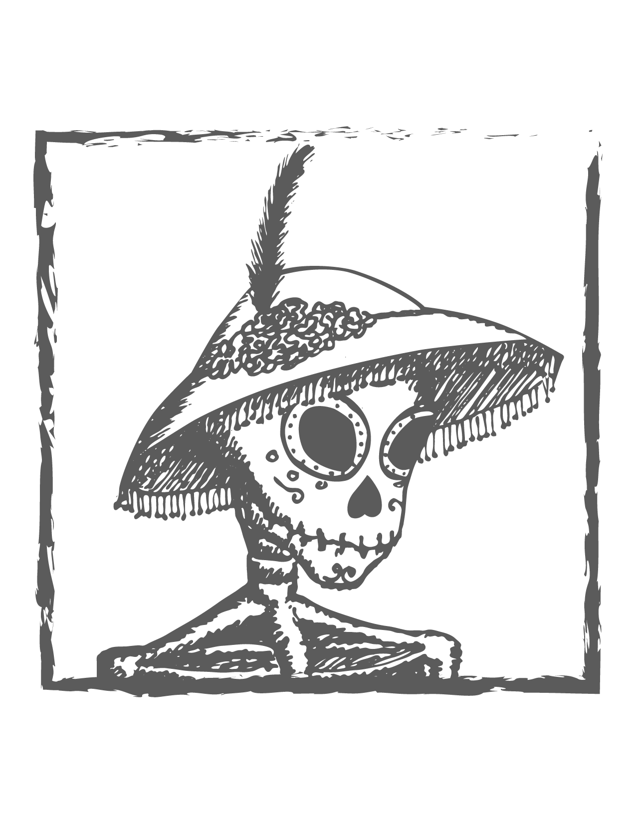 Skeleton With Hat Coloring Page