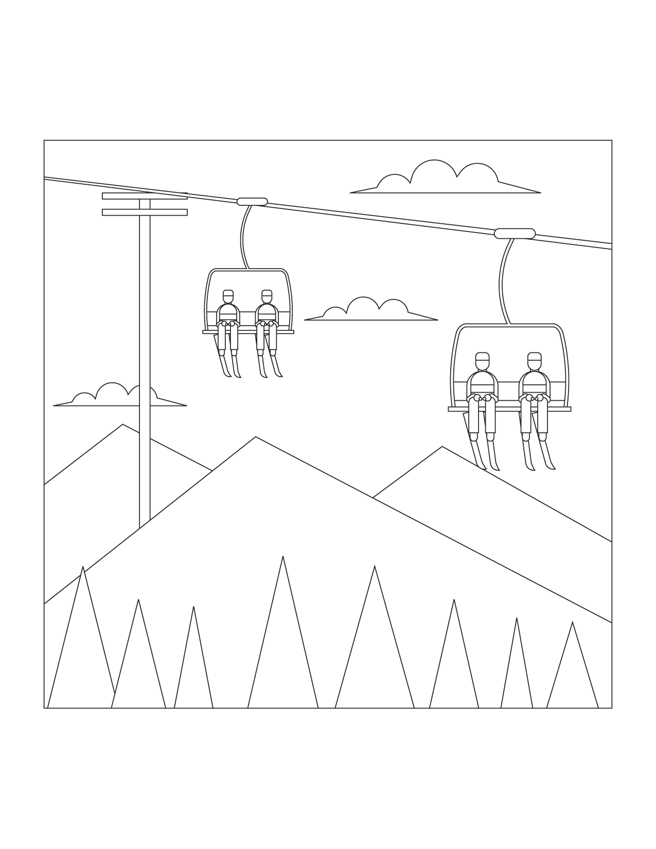 Skiiers On Ski Lift Coloring Page