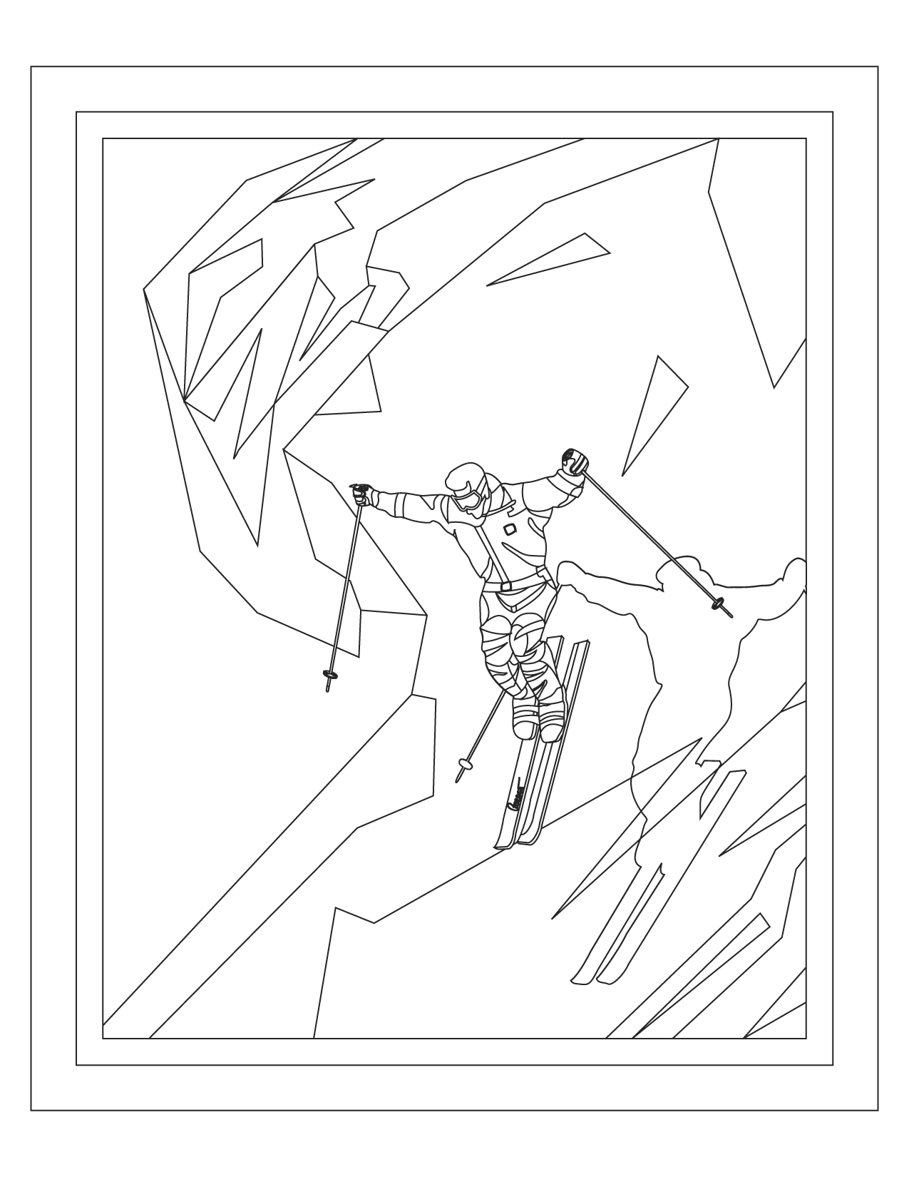 Skiing Down A Mountain Coloring Page