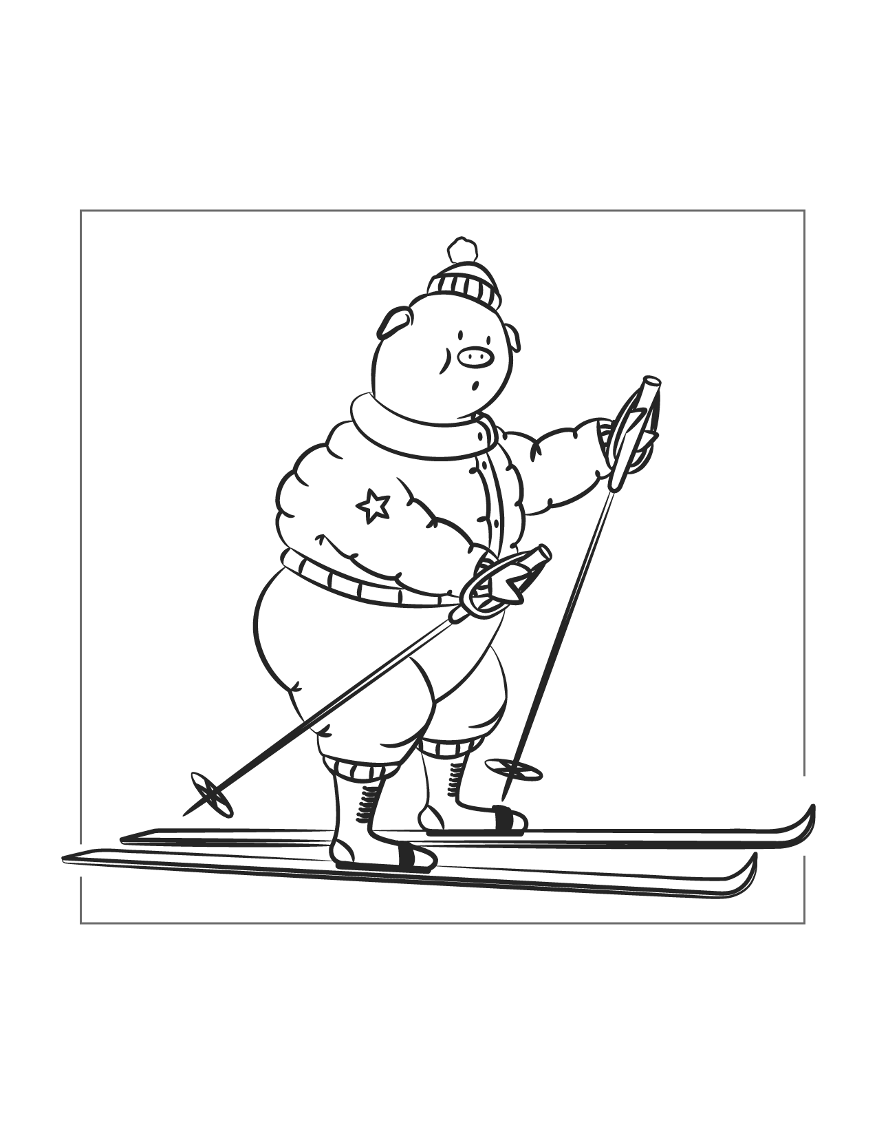 Skiing Pig Coloring Page