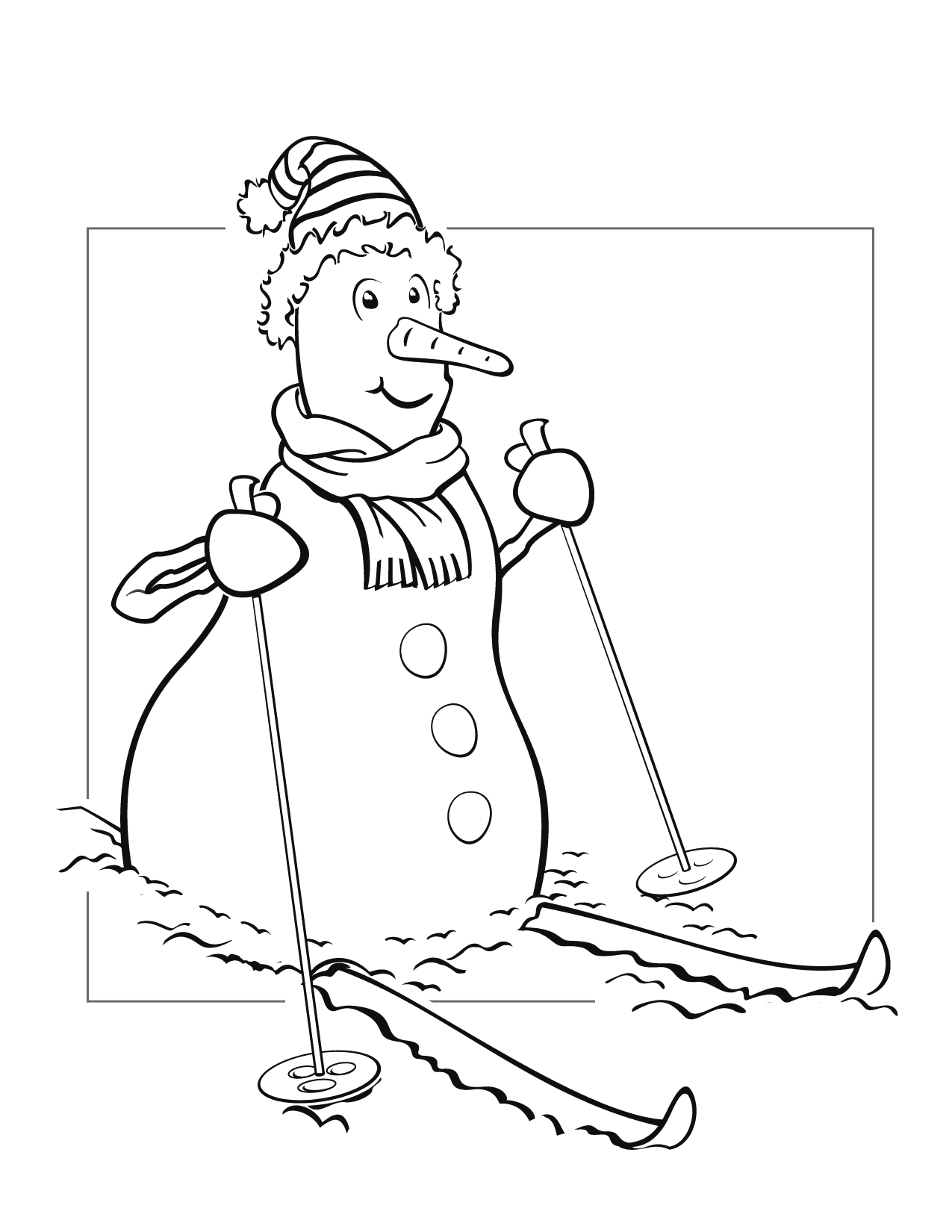 Skiing Snowman Coloring Page