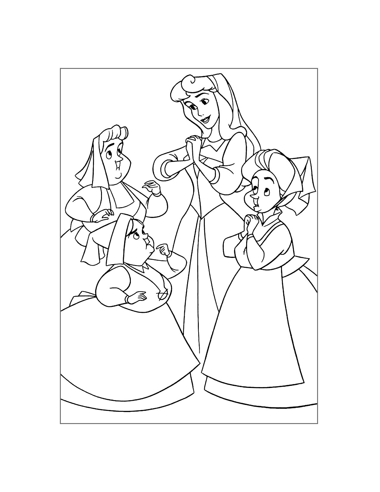 Sleeping Beauty And Fairies Coloring Page