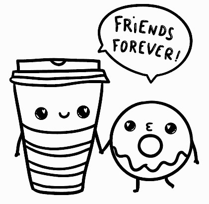 Small Donut And Coffee Friends For Printable Card