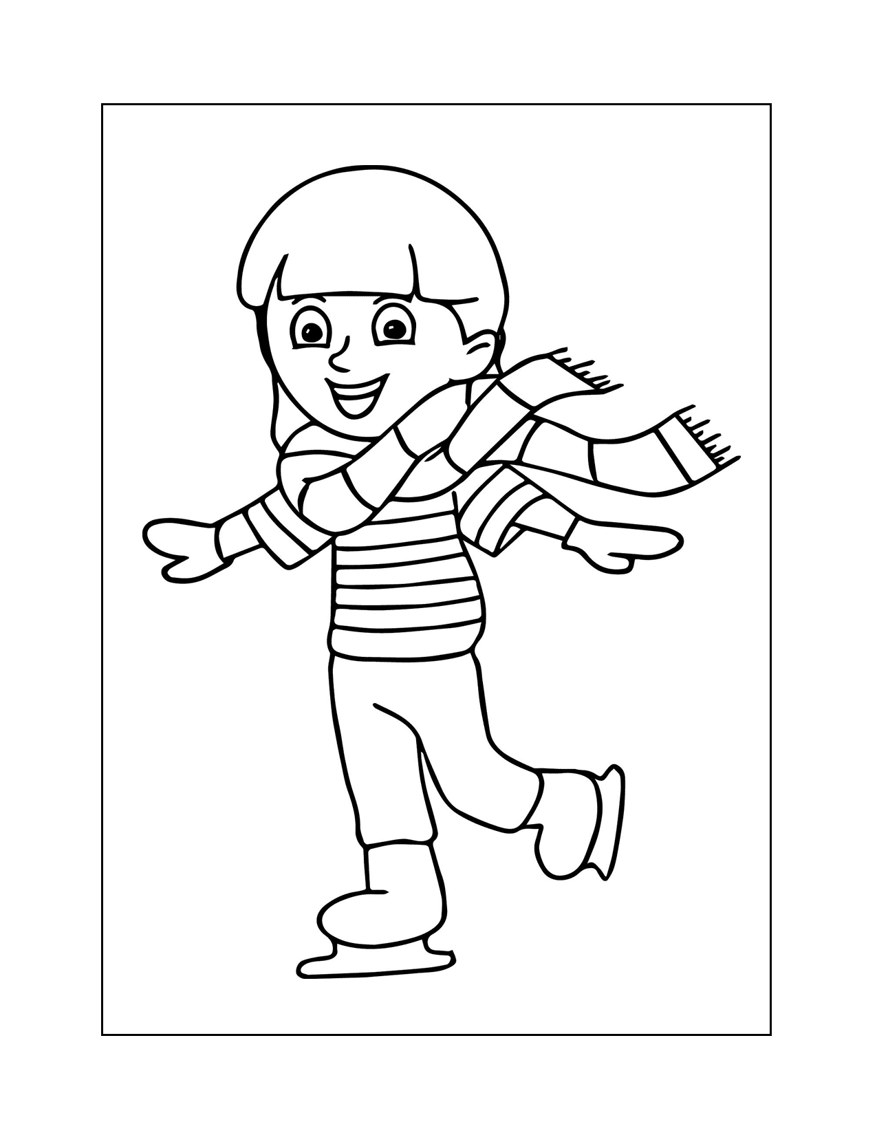Smiling Girl Ice Skating Coloring Page