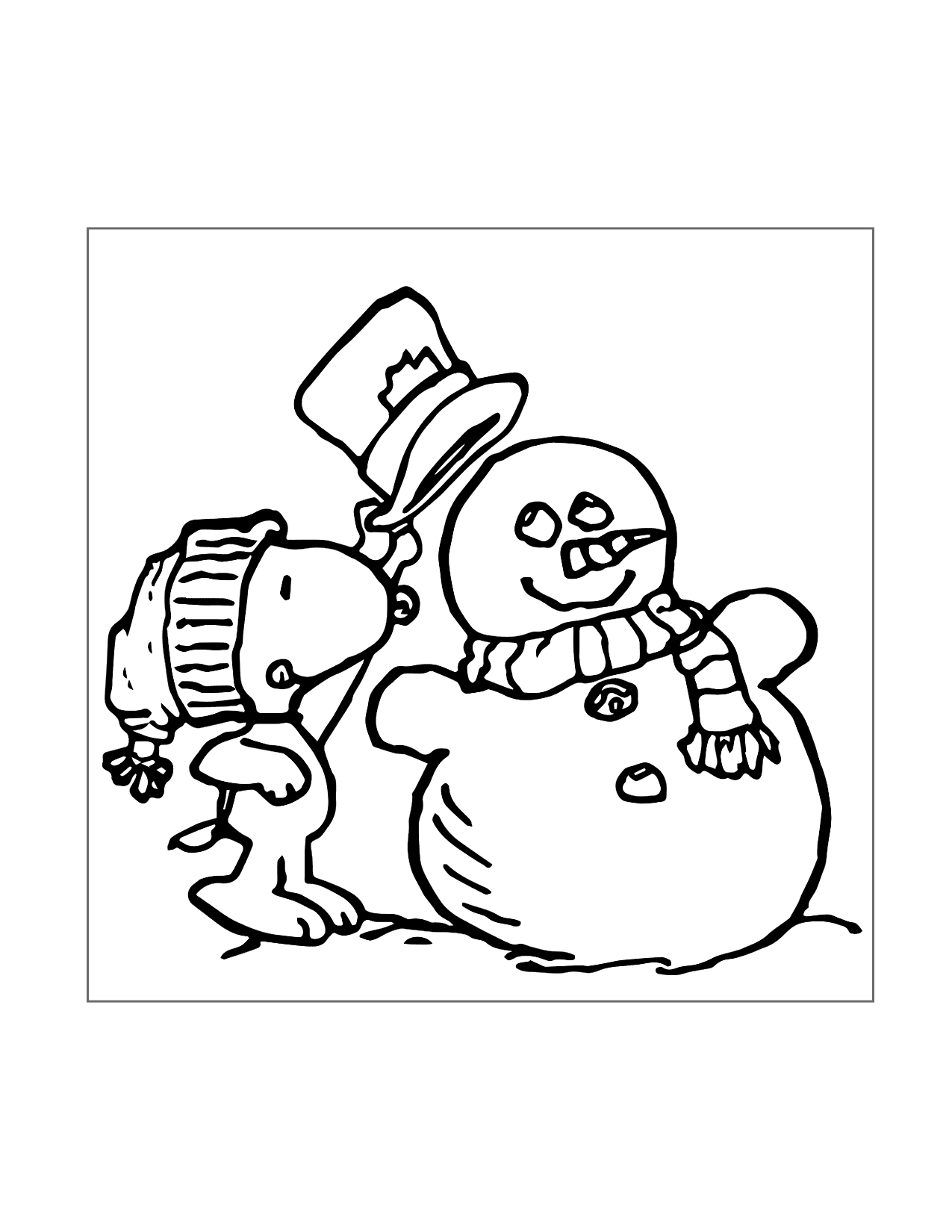 Snoopy Builds A Snowman Coloring Page