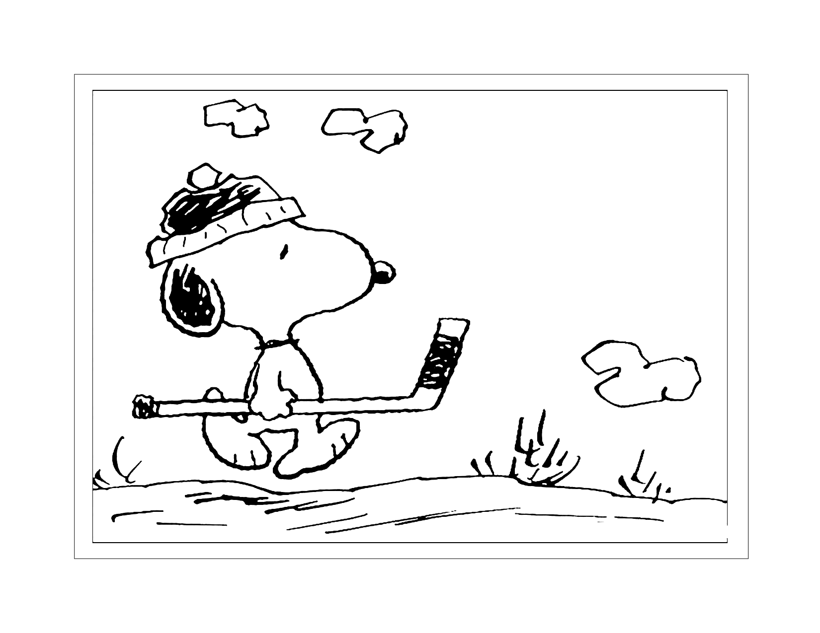 Snoopy Plays Hockey Coloring Page