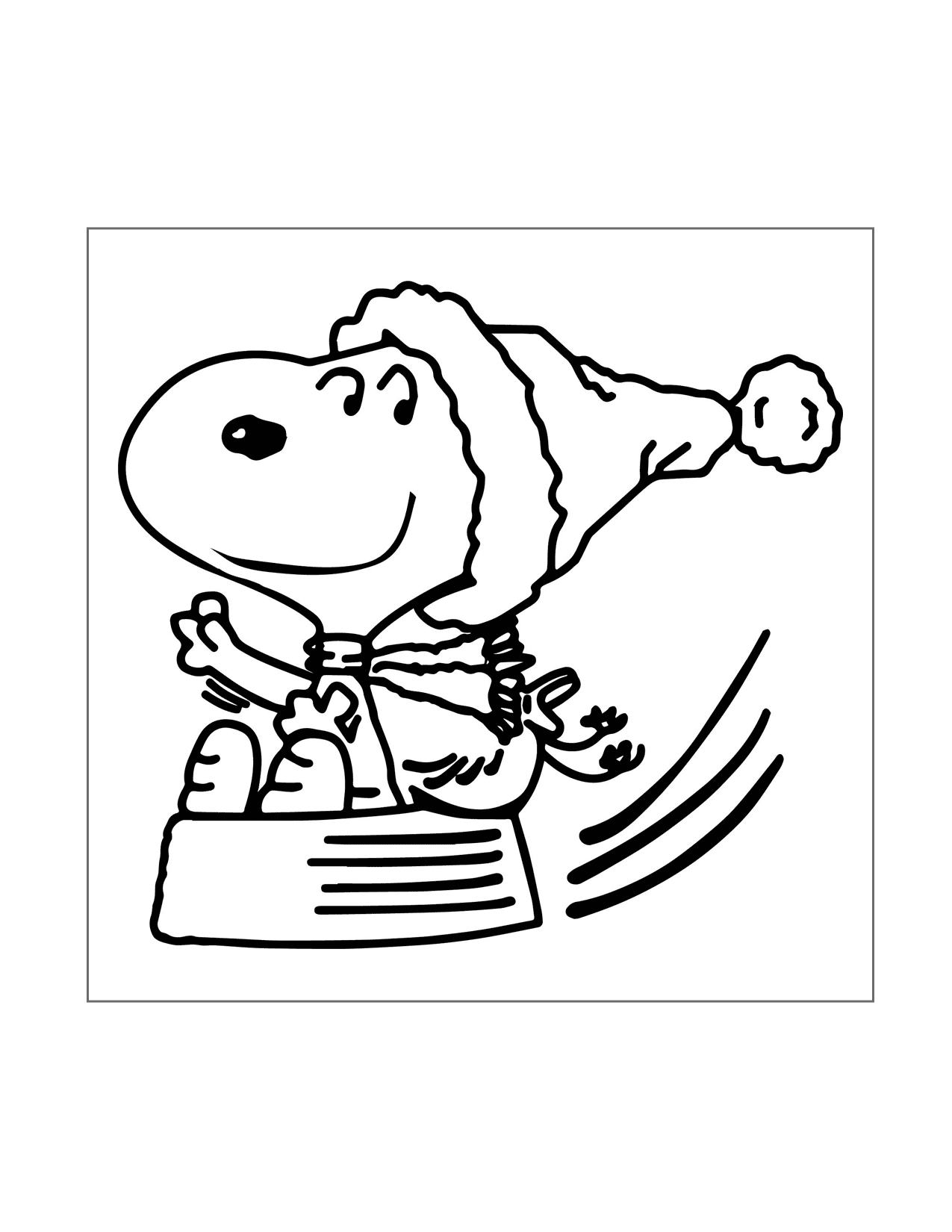 Snoopy Sledding In Food Dish Coloring Page