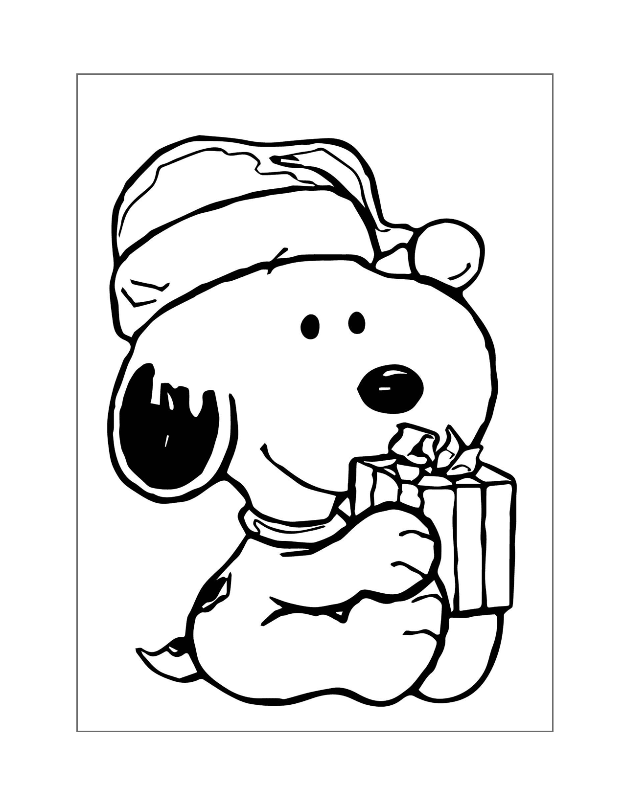 Snoopy With A Christmas Present Coloring Page