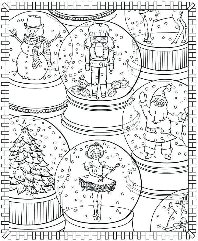 Snow Globe Santa Christmas Coloring Page