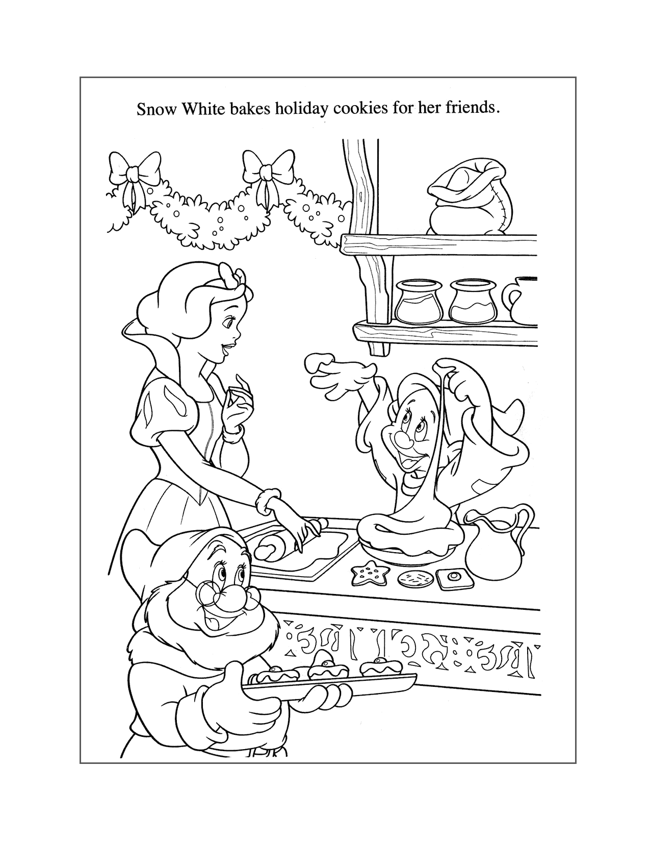 Snow White Bakes Christmas Cookies Coloring Page