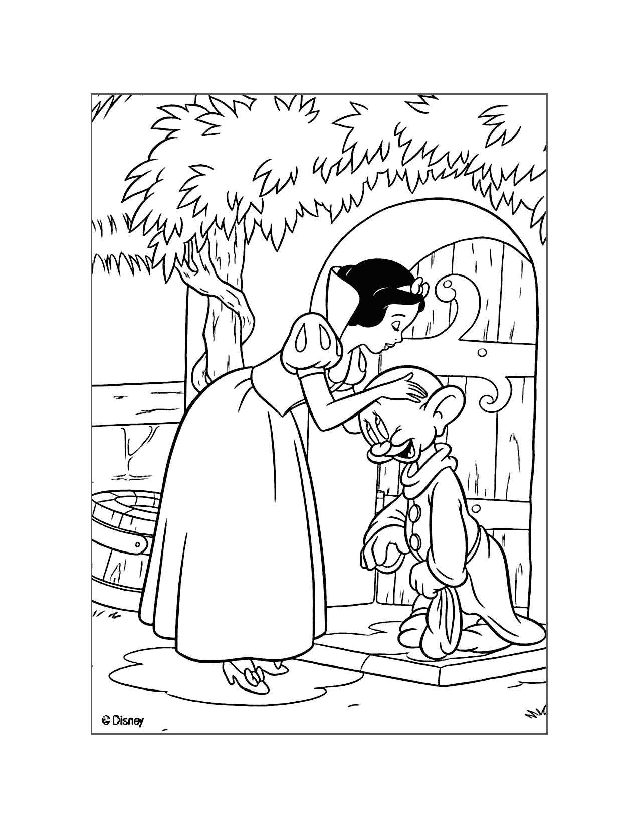 Snow White Kisses Dopeys Head Coloring Page