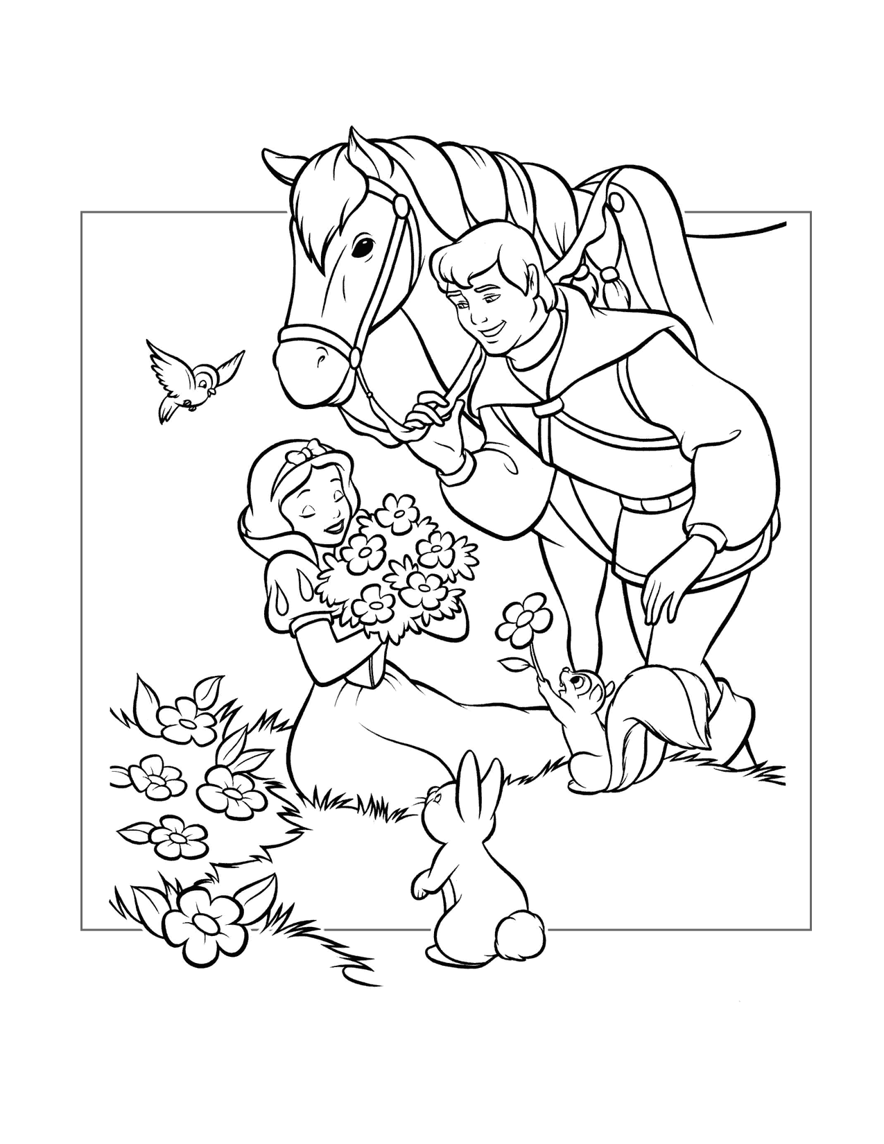 Snow White Picks Flowers Coloring Page
