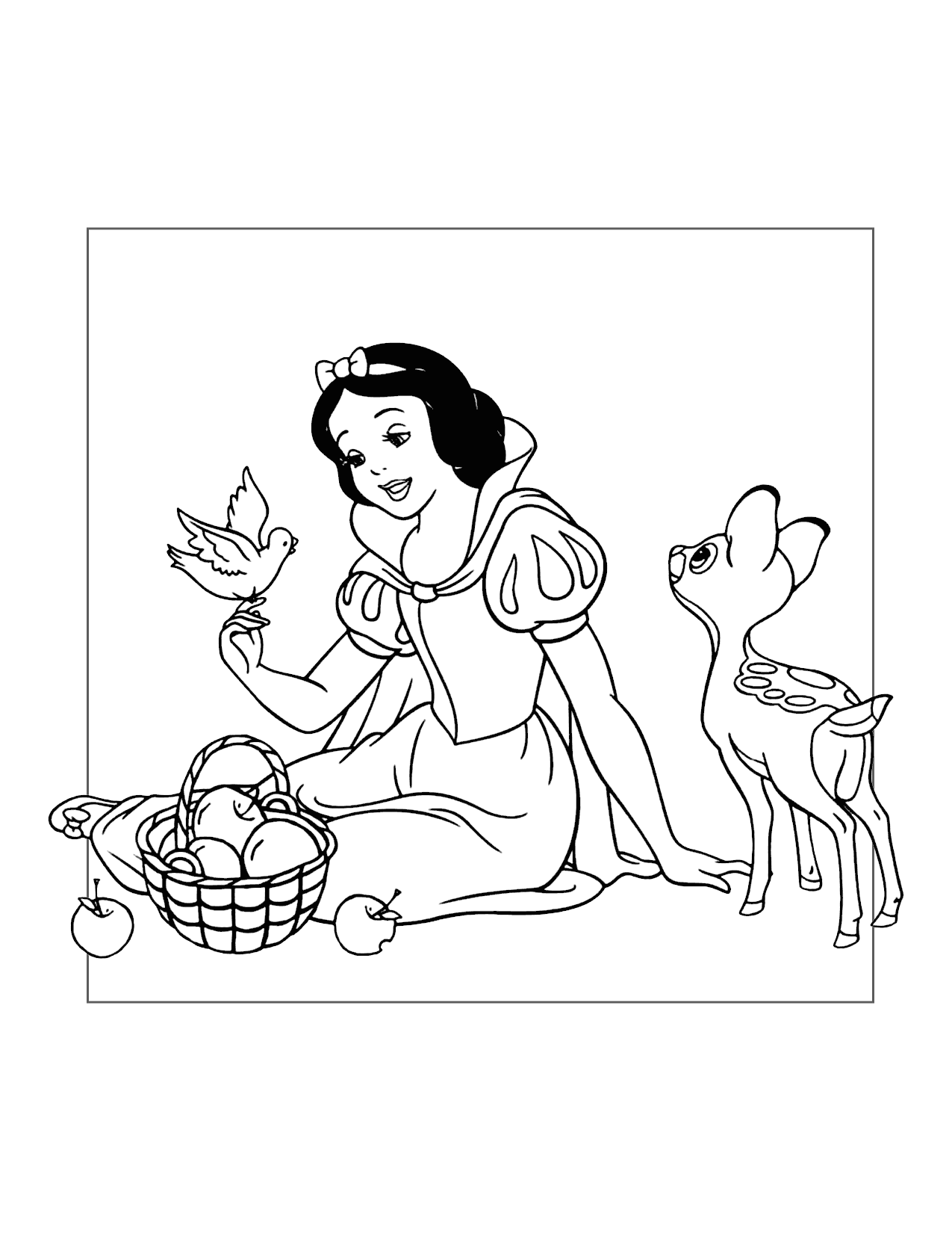 Snow White Sings To The Animals Coloring Page