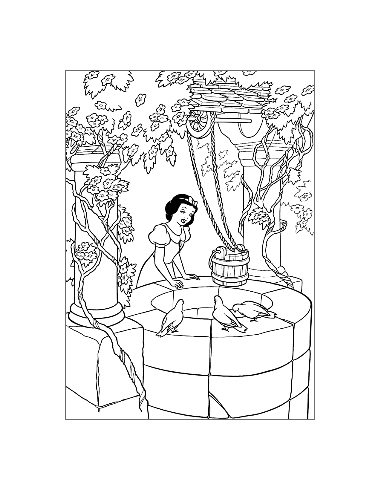 Snow White Wishes At The Well Coloring Page