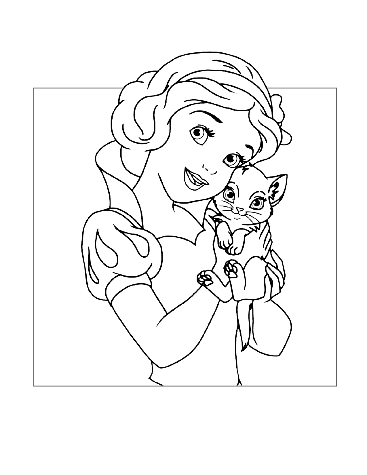 Snow White And A Kitten Coloring Page
