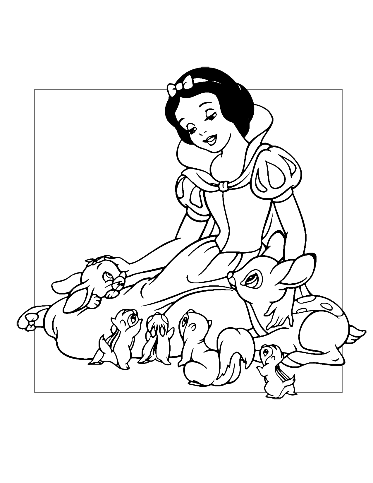 Snow White And The Animals Coloring Page