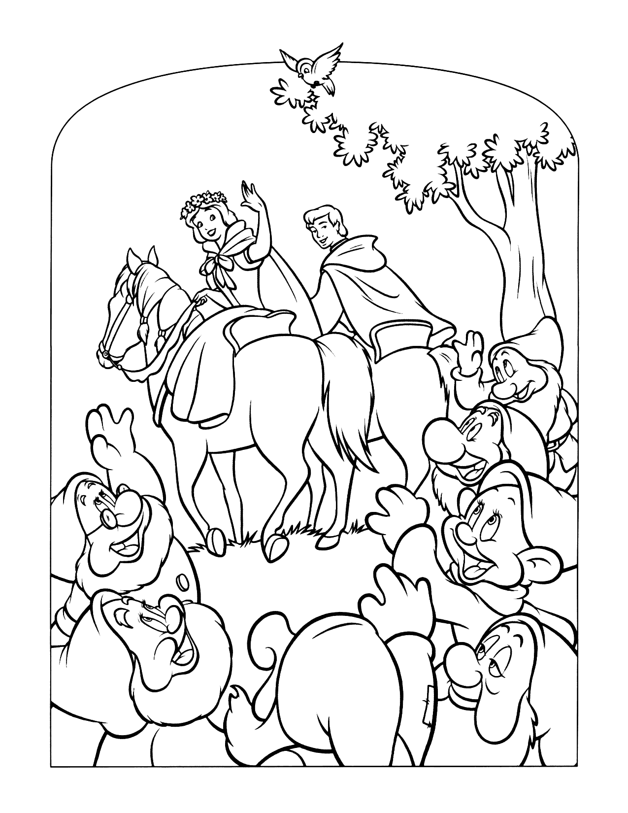 Snow White And The Prince Ride Off To Their Happy Ending Coloring Page