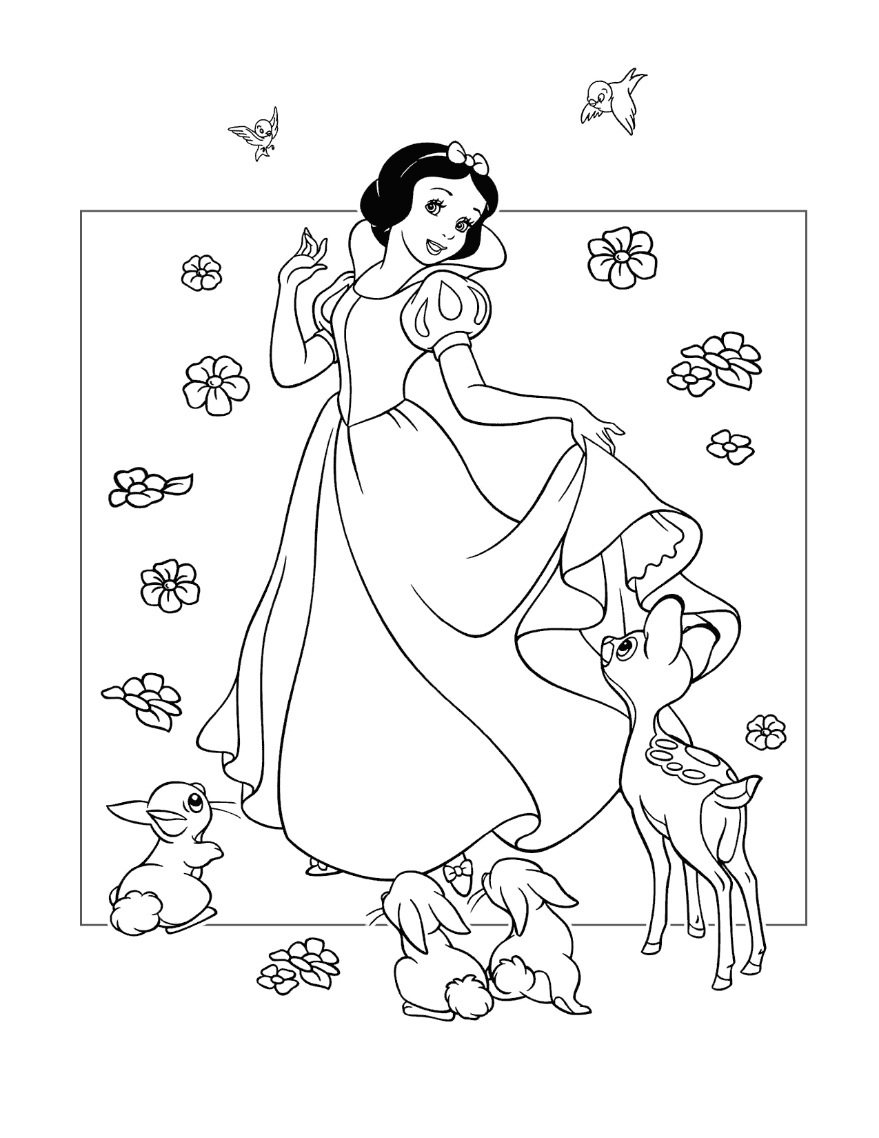 Snow White With The Animals Coloring Page