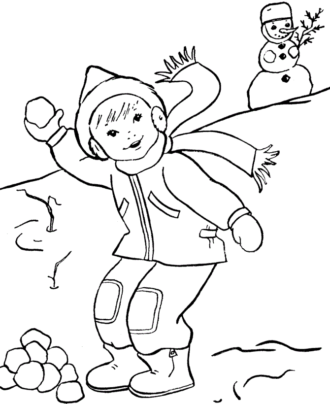 Snowball Fight in Winter Coloring Page
