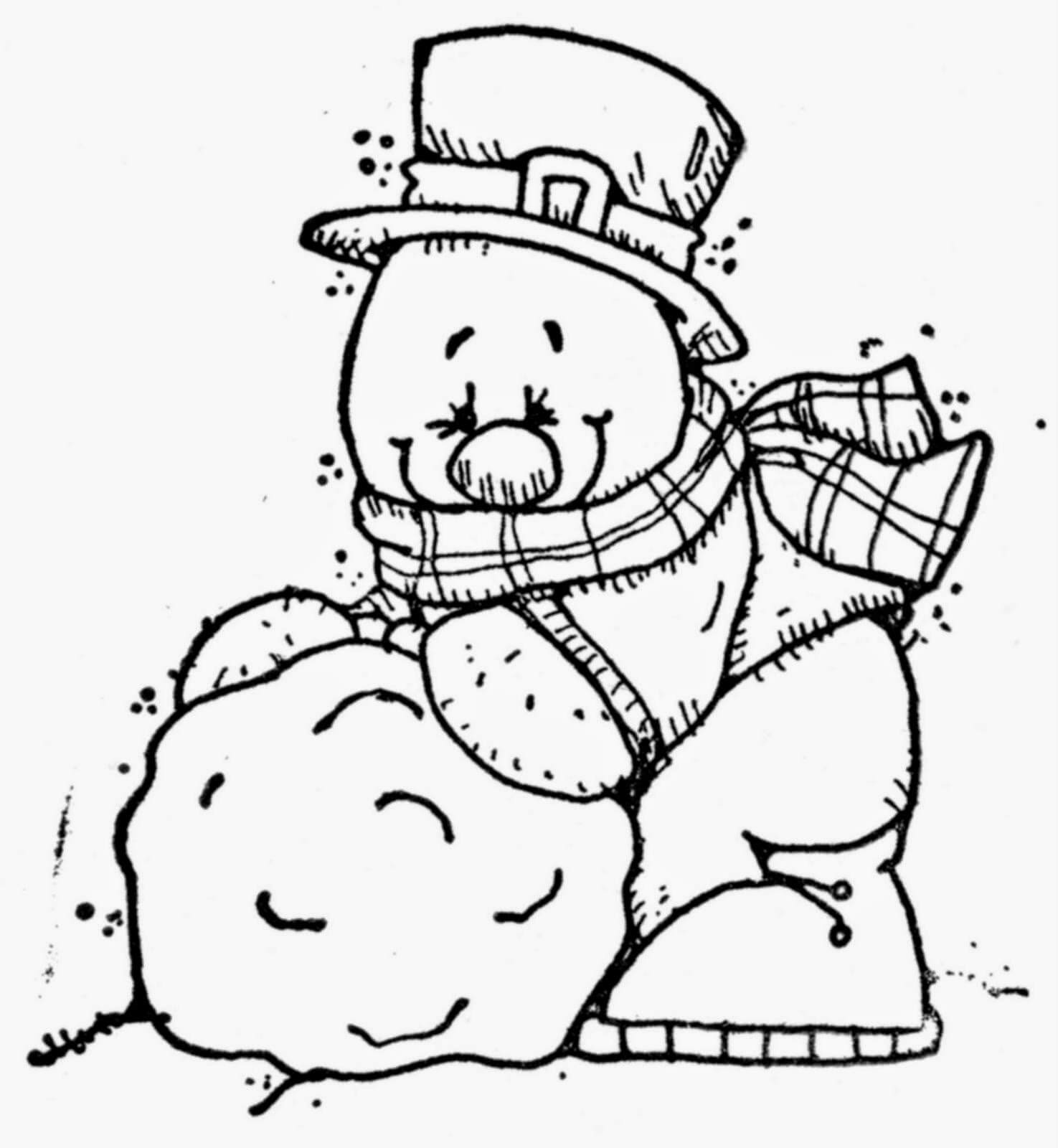 Snowman Building a Snowman Coloring Page