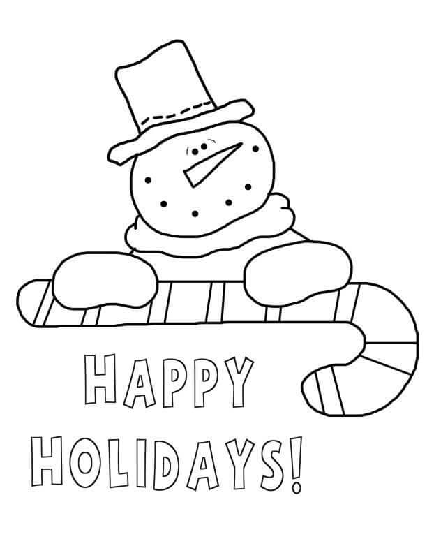 Snowman With Candy Cane Coloring Page