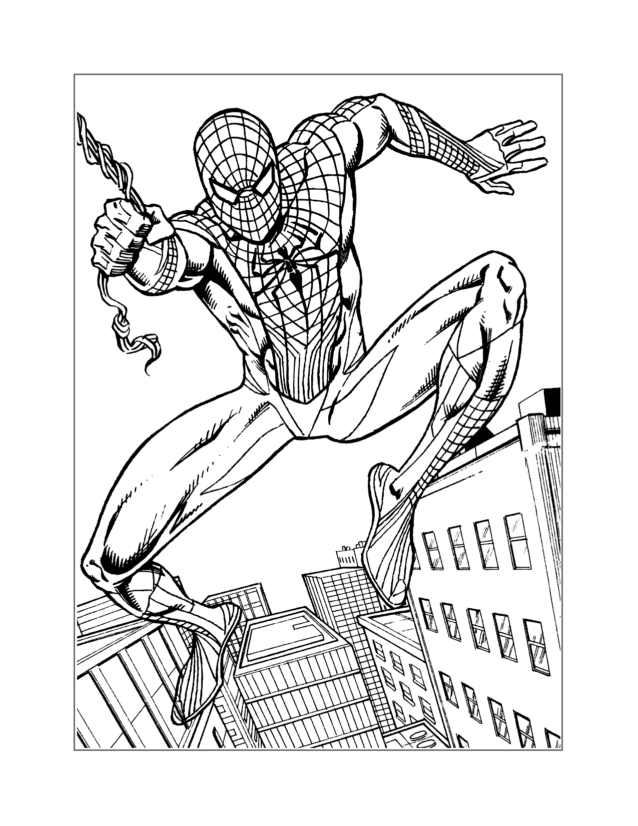 Spiderman Above The City Coloring Page