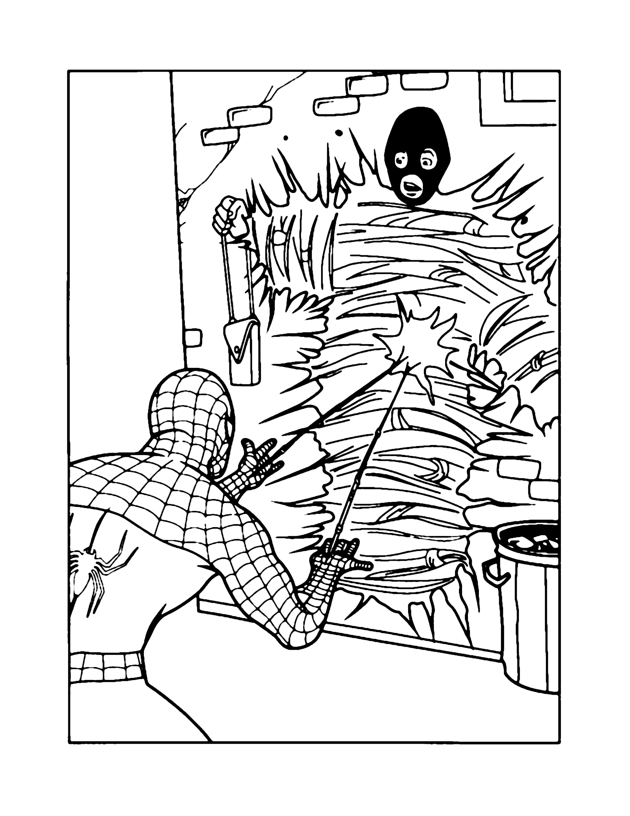 Spiderman Catching Bad Guy Coloring Page