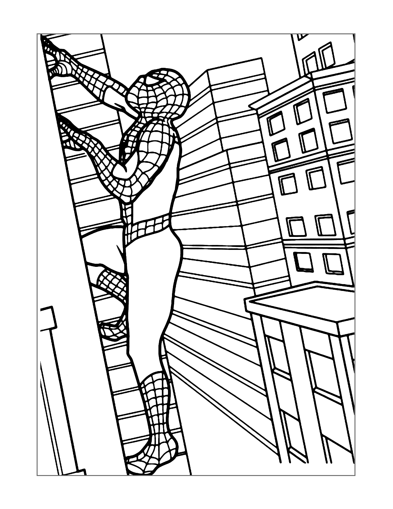 Spiderman Climbing A Building Coloring Page