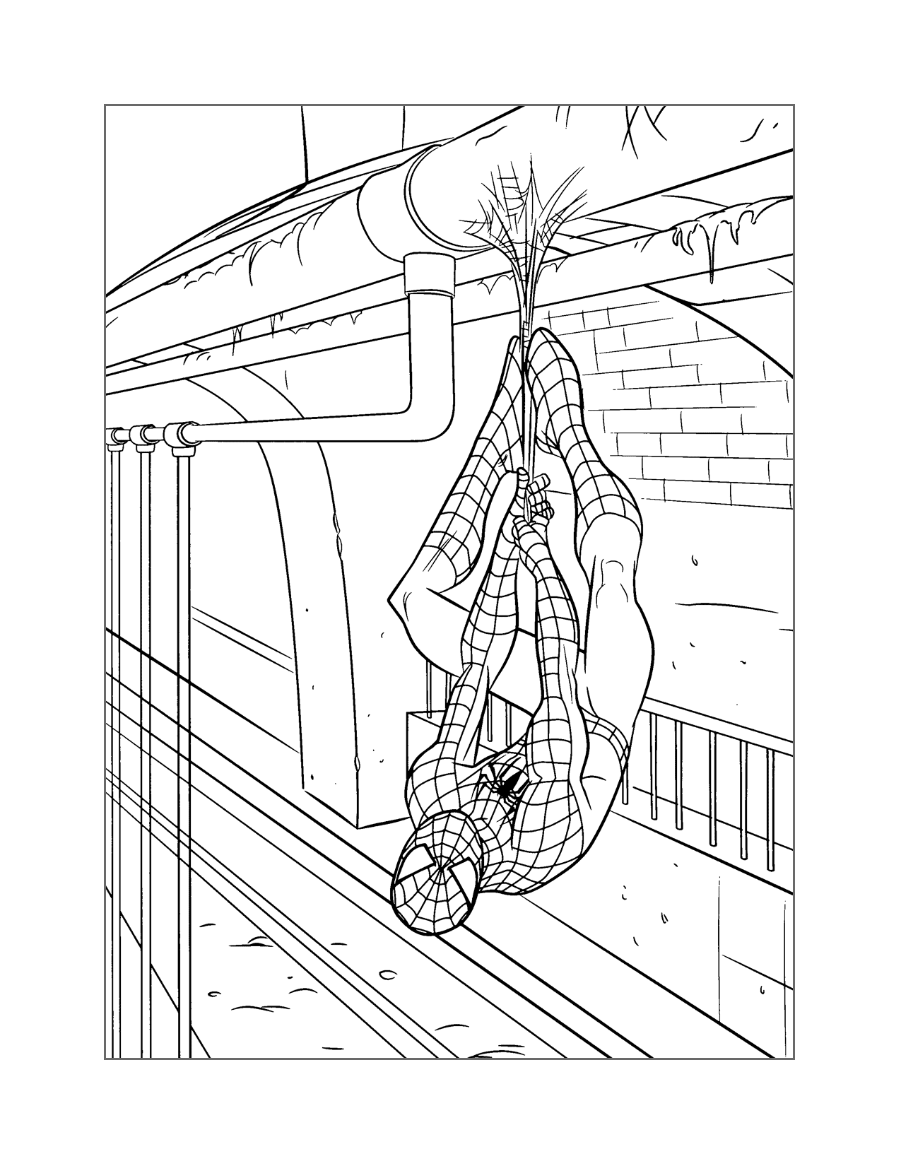 Spiderman Hanging Upside Down Coloring Page