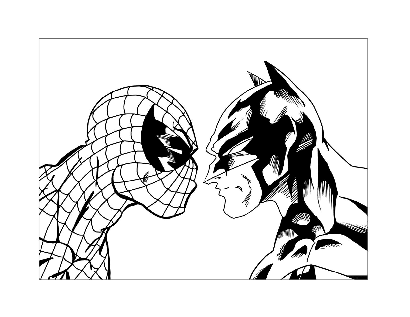 Spiderman And Batman Faceoff Coloring Page