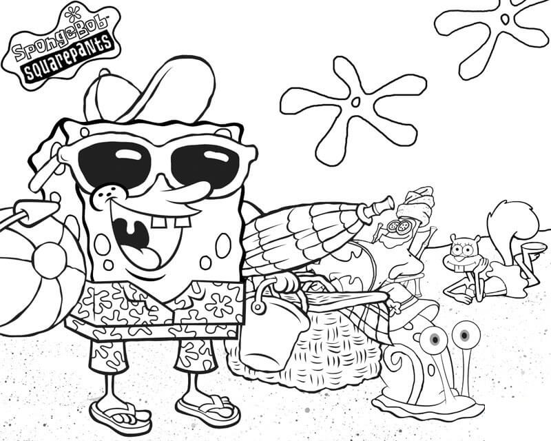Spongebob And Gary At The Beach Coloring Pages
