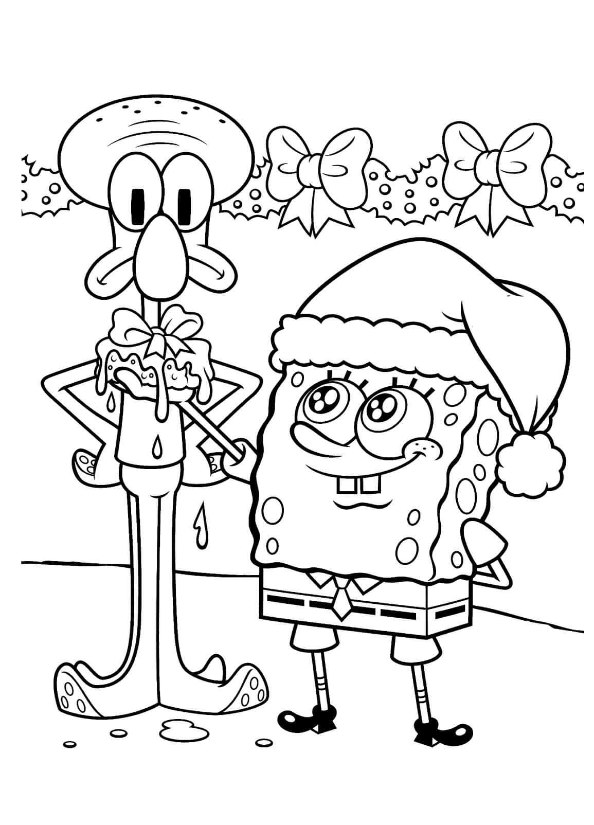 Spongebob and Squidward Christmas Coloring Pages