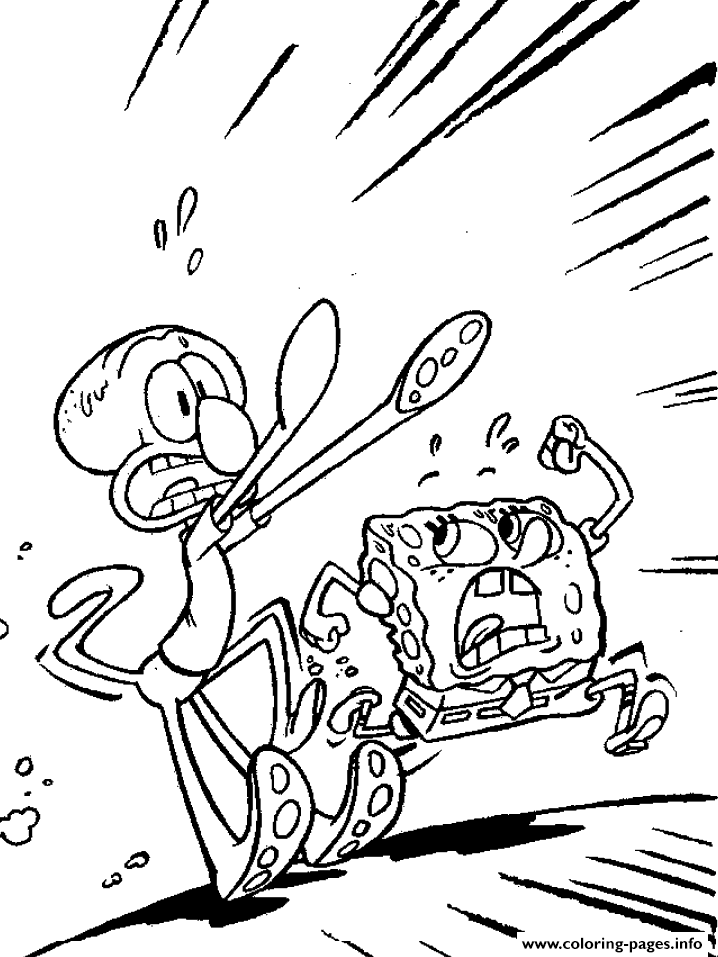 Spongebob and Squidward Coloring Pages