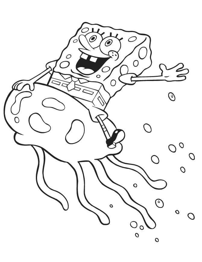 Spongebob Rides Jellyfish Coloring Page