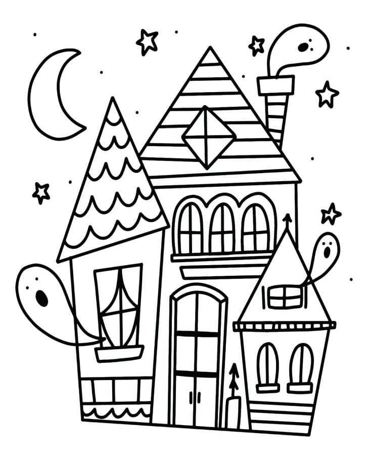 Spooky Halloween House Coloring Page