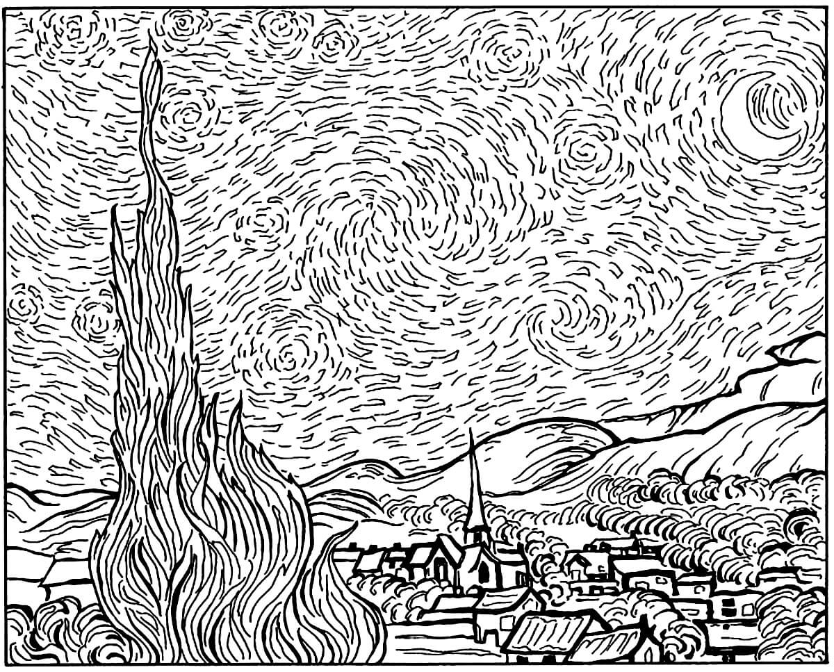 Starry Night Coloring Pages for Teens