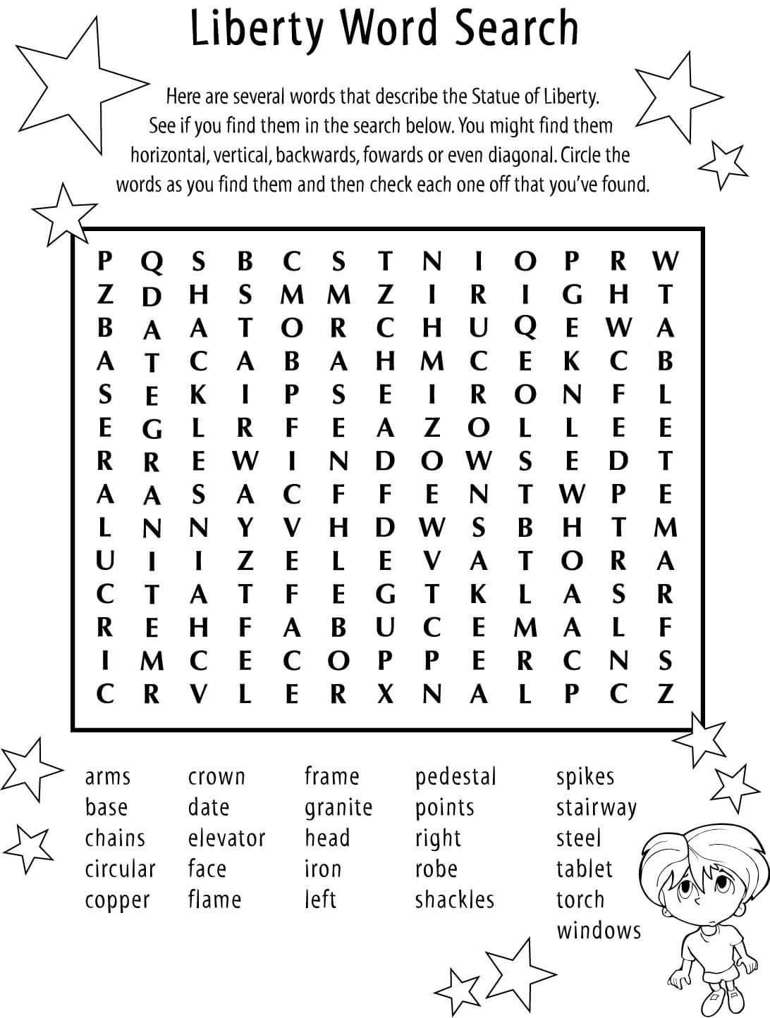 Statue of Liberty Word Search for Kids
