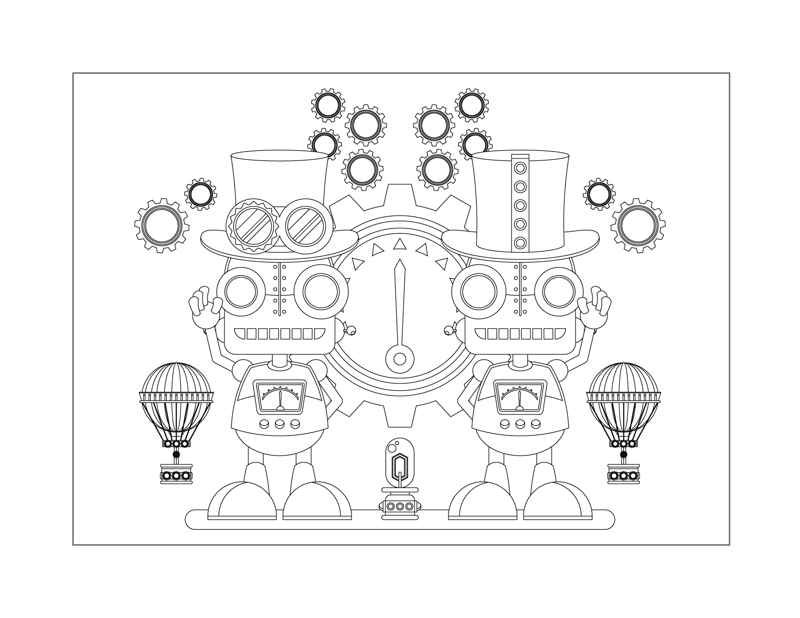 Steampunk Robots Coloring Page