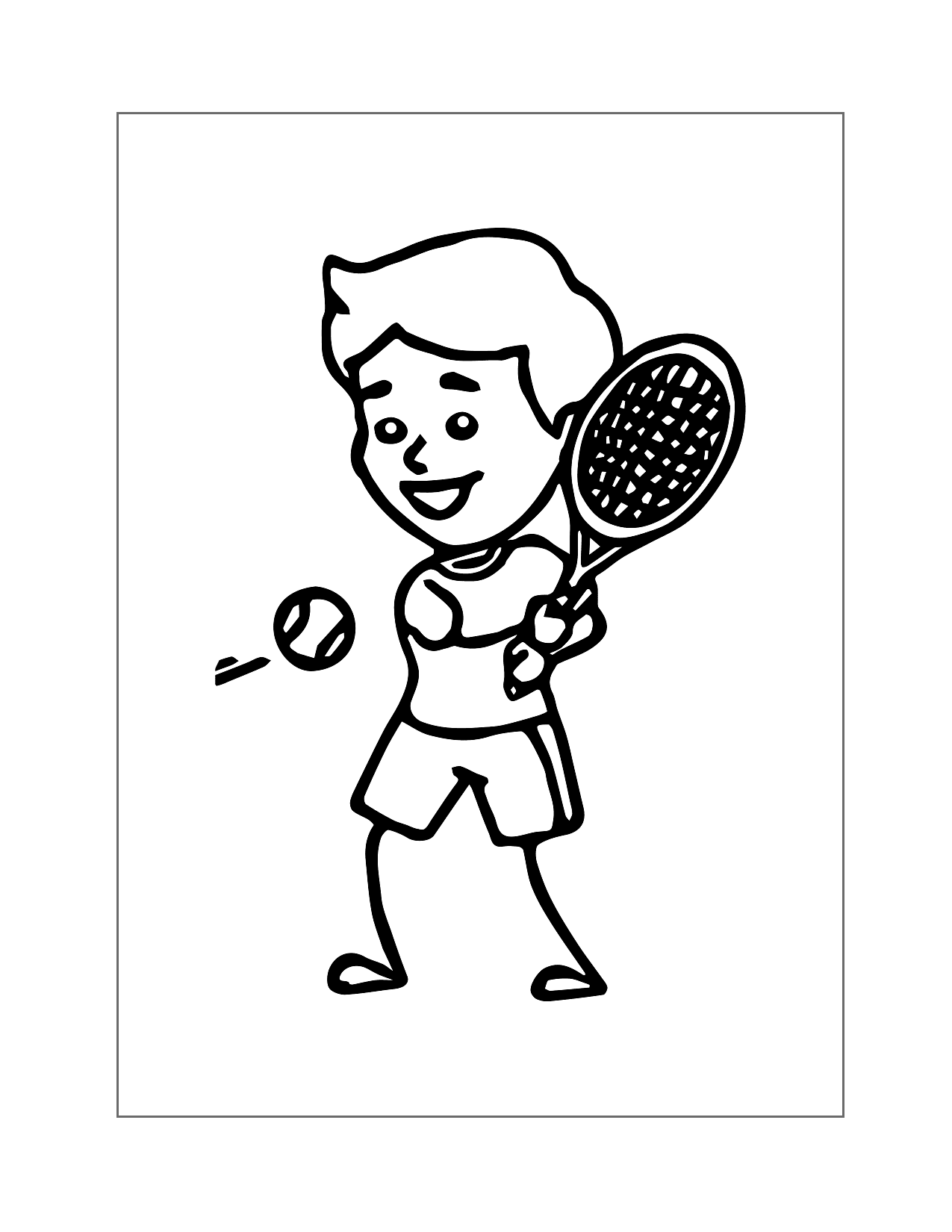 Stick Boy Playing Tennis Coloring Page
